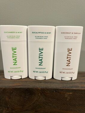 Lot of 3 Native Deodorant Cucumber Mint Eucalyptus Mint Coconut Vanilla 2.65 Oz